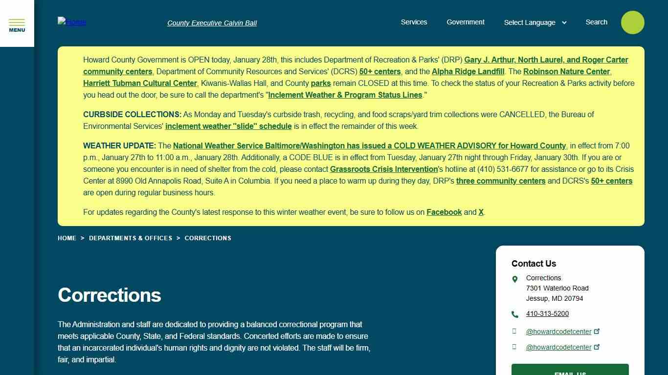 Corrections Howard County