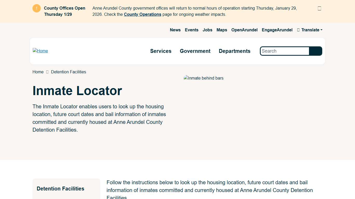 Inmate Locator Anne Arundel County Government